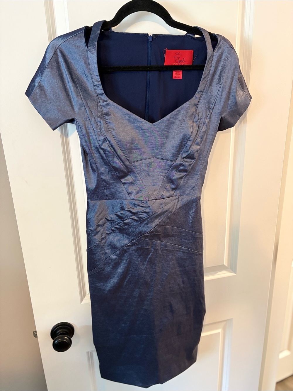 Zac Posen Metallic Navy Sheath Dress with Sweetheart Neckline